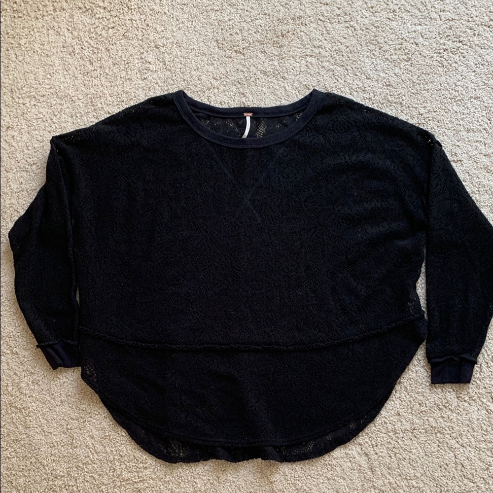 Free People Black Relaxed Boxy Hoodie
